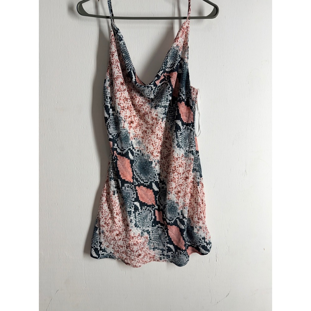 Buddy Love Snakeskin Cowl Neck Mini Slip Dress Pink Grey Animal Print Small